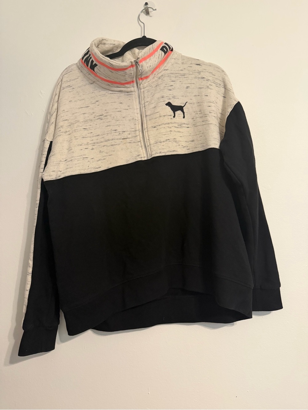 Victoria's Secret PINK Two-Tone Pullover in Black & Heathered Cream